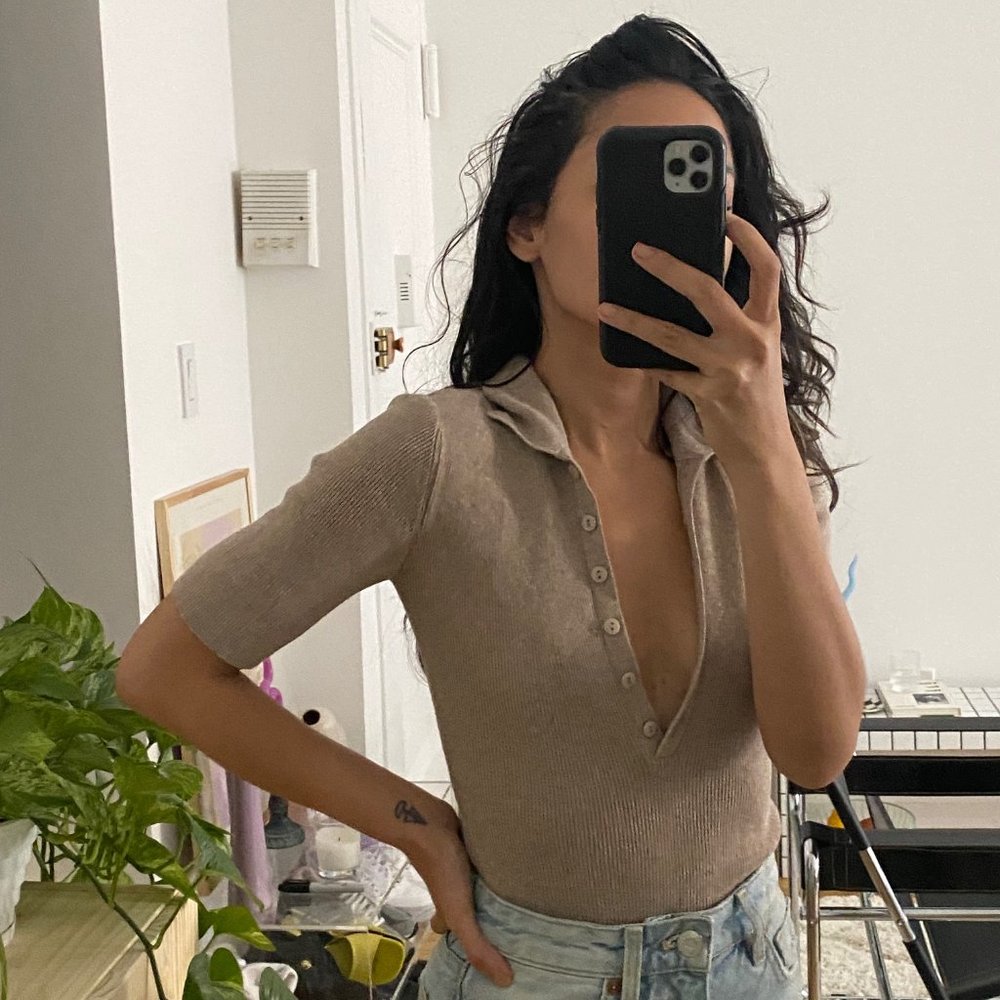 NU-IN 100% RECYCLED POLO NECK RIBBED BODYSUIT